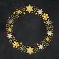 Christmas Star Snowflake and Holly Berry Wreath Royalty Free Stock Photo