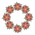Christmas star, wreath of red poinsettia. Design for New Year cards, scrapbooking, stickers, planner, invitations