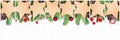 Christmas stars set. Empty wooden stars with green Xmas fir branch, red holly berries and baubles on white background Royalty Free Stock Photo