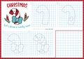 Christmas step by step drawing worksheet. How to draw a candy cane. Complete the picture by example activity. Vector winter