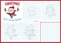 Christmas step by step drawing worksheet. How to draw Santa Claus. Complete the picture by example activity. Vector winter holiday