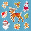 Christmas sticker. Set of different sticker for christmas. New Year. Different new year characters. Colorful cartoon sticker.