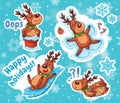 Christmas sticker set. Reindeer Santa