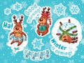 Christmas sticker set. Reindeer Santa