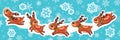 Christmas sticker set. Reindeer Santa