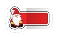 Christmas sticker with sitting Santa Claus and red horizontal banner for your text