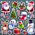 Christmas stickers bundle (Snowman, reindeer, Santa, christmas tree, ornaments, Grinch). Royalty Free Stock Photo