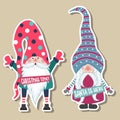 Christmas stickers collection with cute gnomes. Flat design Royalty Free Stock Photo
