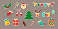 Christmas stickers large set. Vintage christmas and Happy New Year elements. Vector illustration Royalty Free Stock Photo