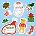 Christmas stickers set. Santa Claus elements set