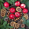 Christmas still life with apples on wooden table Royalty Free Stock Photo