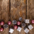 Christmas still life with balls and cones Royalty Free Stock Photo