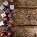 Christmas still life with balls and cones Royalty Free Stock Photo