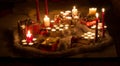 Christmas still life with candles of different size and shape, d Royalty Free Stock Photo