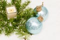 Christmas still life has the burning candle. Royalty Free Stock Photo