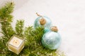 Christmas still life has the burning candle. Royalty Free Stock Photo