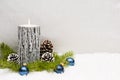 Christmas still life has the burning candle. Royalty Free Stock Photo