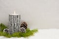 Christmas still life has the burning candle. Royalty Free Stock Photo