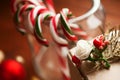 Christmas still life. homemade ginger biscuits, cane candy, on a wooden background.