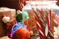 Christmas still life. homemade ginger biscuits, cane candy, on a wooden background. Royalty Free Stock Photo