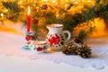 Christmas still life in the Russian style with the national dishes (Dymovskiy) Royalty Free Stock Photo