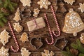 Christmas still life with traditional gingerbread cookies on woo Royalty Free Stock Photo