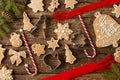 Christmas still life with traditional gingerbread cookies on woo Royalty Free Stock Photo