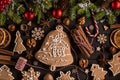 Christmas still life with traditional gingerbread cookies on woo Royalty Free Stock Photo