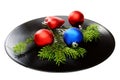 Christmas still life with a vinyl disc and balls. Royalty Free Stock Photo