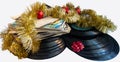 Christmas still life with a vinyl disc and balls Christmas Royalty Free Stock Photo