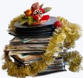 Christmas still life with a vinyl disc and balls Royalty Free Stock Photo