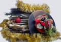 Christmas still life with a vinyl disc and balls Royalty Free Stock Photo