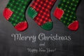 Christmas stocking on a blackboard background, xmas card