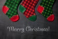 Christmas stocking on a blackboard background, xmas card