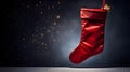 Isolated dark red Christmas Stocking in front of a festive Background. Cheerful Template with Copy Space Royalty Free Stock Photo