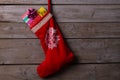 Christmas stocking filled with gifts Royalty Free Stock Photo