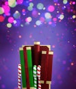 Christmas stocking gifts decorated on colorful background Royalty Free Stock Photo