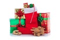 Christmas stocking with gifts wrapped presents Royalty Free Stock Photo