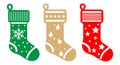 Christmas Stocking icon set. Monochrome clip art