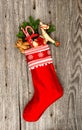 Christmas stocking with nostalgic vintage toy decoration