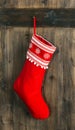 Christmas stocking. Red sock for Santa gifts. Holidays decoratio Royalty Free Stock Photo