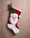 Christmas Stocking with Santa Motifs and Gifts Royalty Free Stock Photo