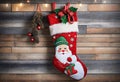 Christmas Stocking with Santa Motifs and Gifts Royalty Free Stock Photo