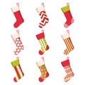 Christmas stocking set isolated on white background. Holiday Santa Claus winter socks for gifts. Cartoon decorated Royalty Free Stock Photo