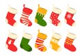 Christmas stocking set vector isolated. Red and green sock Royalty Free Stock Photo