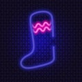 Christmas stocking. Shining neon icon. Colored vector illustration. Isolated background. A boot for hiding a gift. Royalty Free Stock Photo