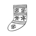 Christmas stocking simple hand drawn in doodle style vector outline illustration for coloring page, greeting cards, family gatheri Royalty Free Stock Photo
