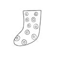 Christmas stocking simple hand drawn in doodle style vector outline illustration for coloring page, greeting cards, family gatheri Royalty Free Stock Photo