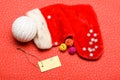 Christmas stocking sock shaped bag. Keep family traditions. Stocking stuffers idea. Santa stocking with christmas Royalty Free Stock Photo