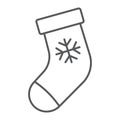 Christmas stocking thin line icon, christmas and winter, sock sign, vector graphics, a linear pattern